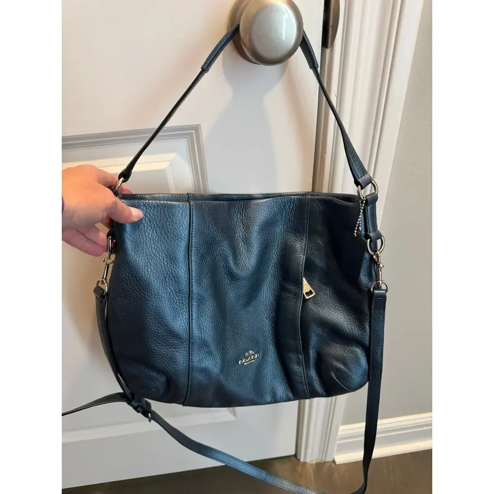 Coach Scout Hobo F34312 Navy Polished Pebble Leather Shoulder Crossbody Bag